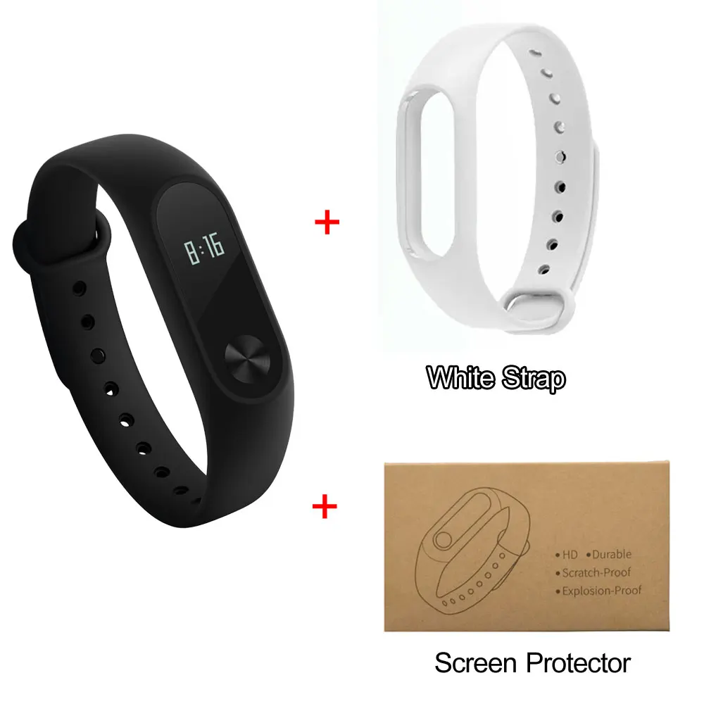 White and Protector. Сяо Mi mi Группа 2 Mi band 2 Смарт монитор сердечного ритма браслет для Android IOS браслет SmartBand Touchpad экран OLED - Цвет: White and Protector.