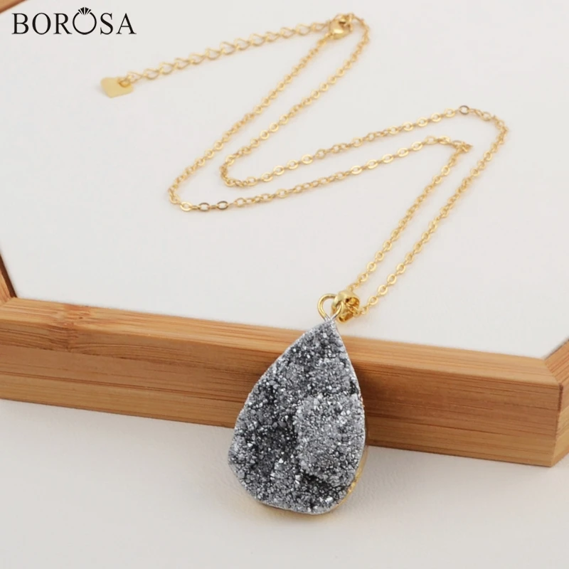 BOROSA/Повседневная Золотая цветная слеза, смешанные цвета, Серебряное титановое ожерелье с подвеской Druzy, Прямая поставка
