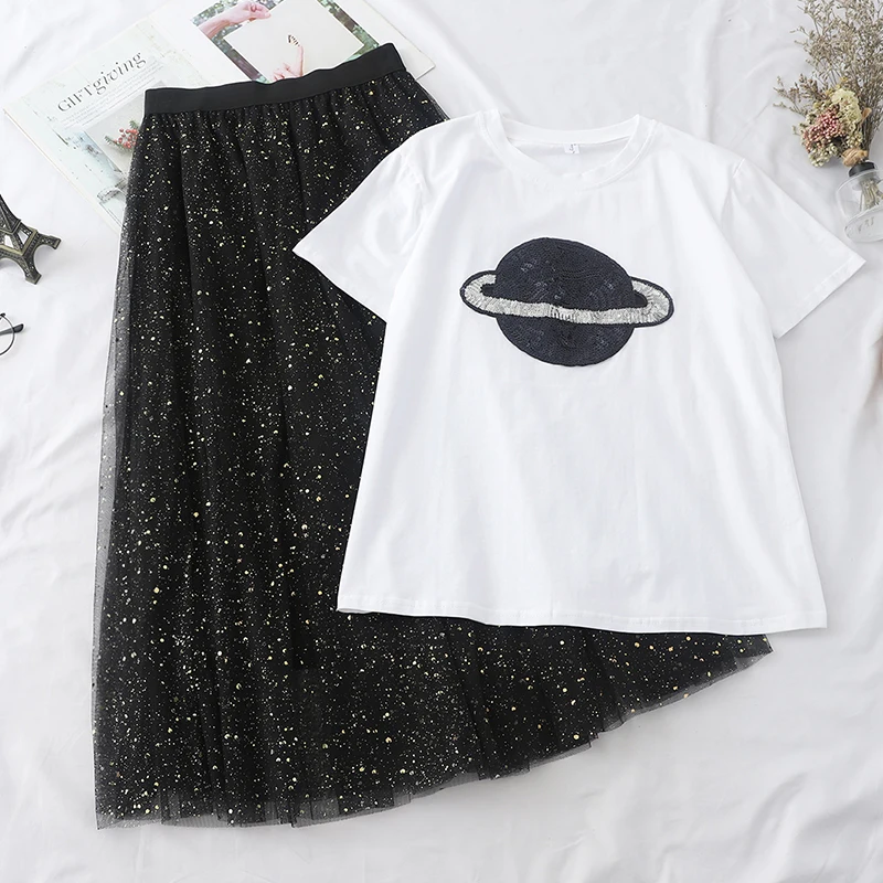 Для женщин мода две шт устанавливает 2019 новый летний звезда узор блестками белая