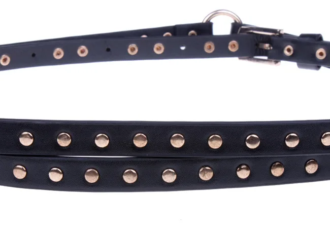 

VOHIO Fashion Cinto Feminino Punk Black Super Long Round Two Ring Rivet Women Fine PU Belt Women's Fine Belt 200cm Long Belt