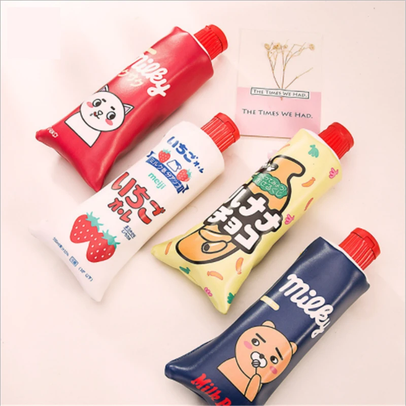 Toothpaste Student Pencil Case for Girls Stationery School Supplies Kawaii Banana Bag Leather Box PencilCase | Канцтовары для офиса