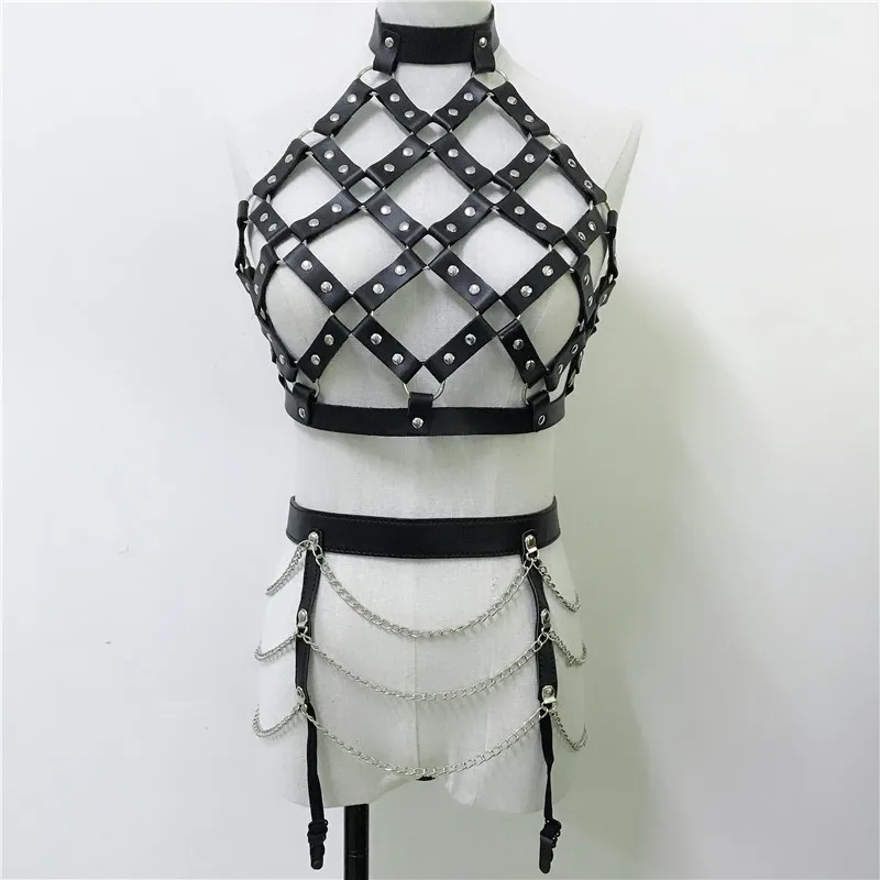 Комплект из двух предметов с вырезом и заклепками Goth модный топ искусственной