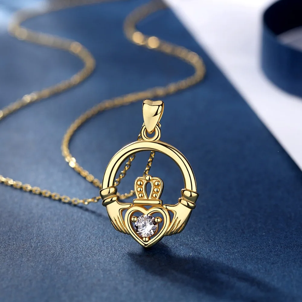 Эвдора 925 стерлингового серебра кельтский Claddagh любовь CZ кулон ожерелье удача сельтика Шарм женские ювелирные изделия подарок на день рождения D280