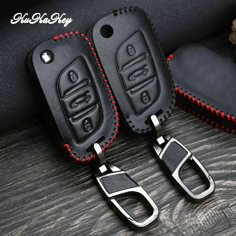 3 кнопки кожаный чехол для ключа автомобиля Peugeot 207 307 308 Citroen C2 C3 C4 C5 C6 C8 защитный