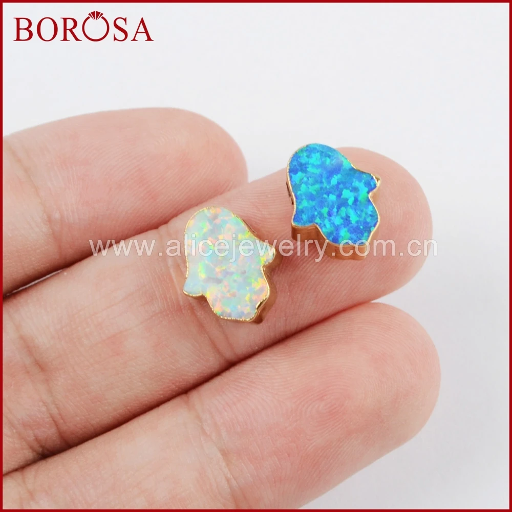 Оптовая продажа от BOROSA 10 шт. золотой цвет хамса ручной работы опаловые бусины