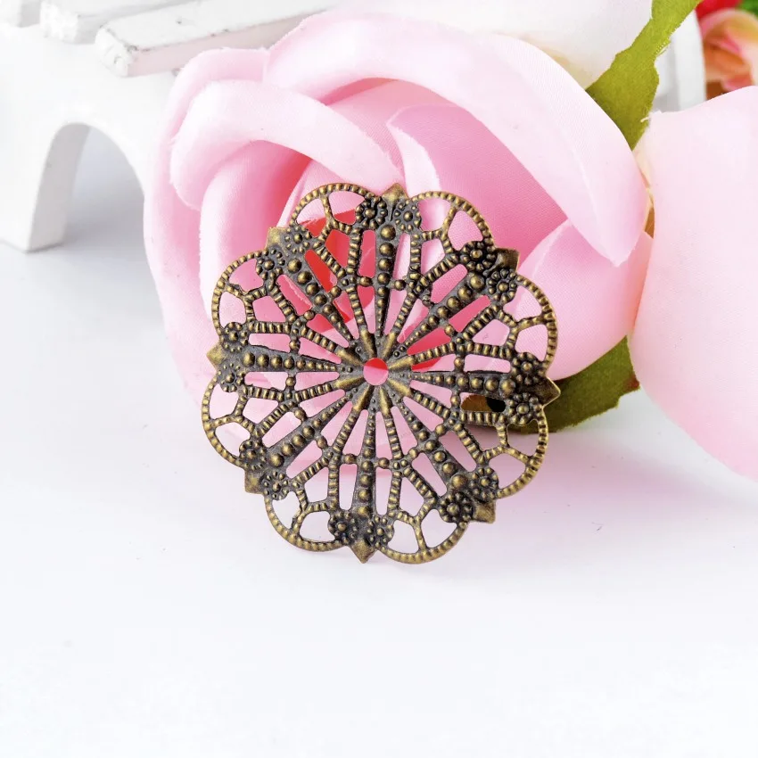

Free shipping Retail 10Pcs Antique Bronze Filigree Flower Wraps Connectors Metal Crafts Gift Decoration DIY Findings 41mm F0372