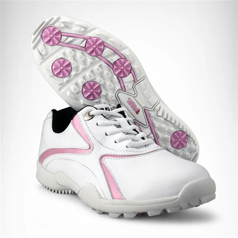 white pink women Новинка; PGM; обувь для гольфа; женская обувь для гольфа; светильник; спортивные кроссовки для отдыха; водонепроницаемые дышащие женские туфли для гольфа; 2 цвета - Цвет: white pink women