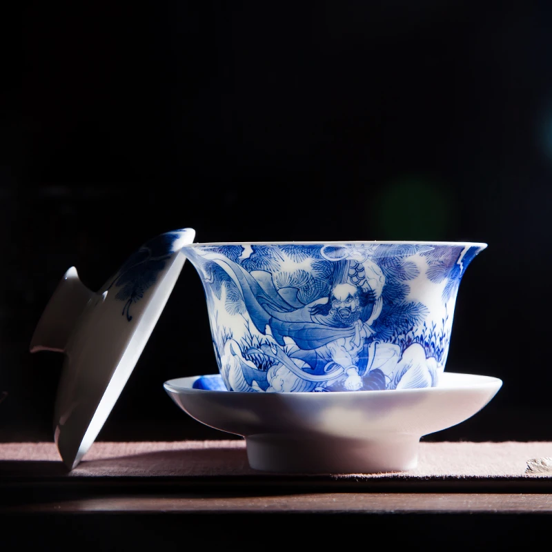 200 мл Цзиндэчжэнь синий и белый фарфор Gaiwan Чай чашки Керамика горшок