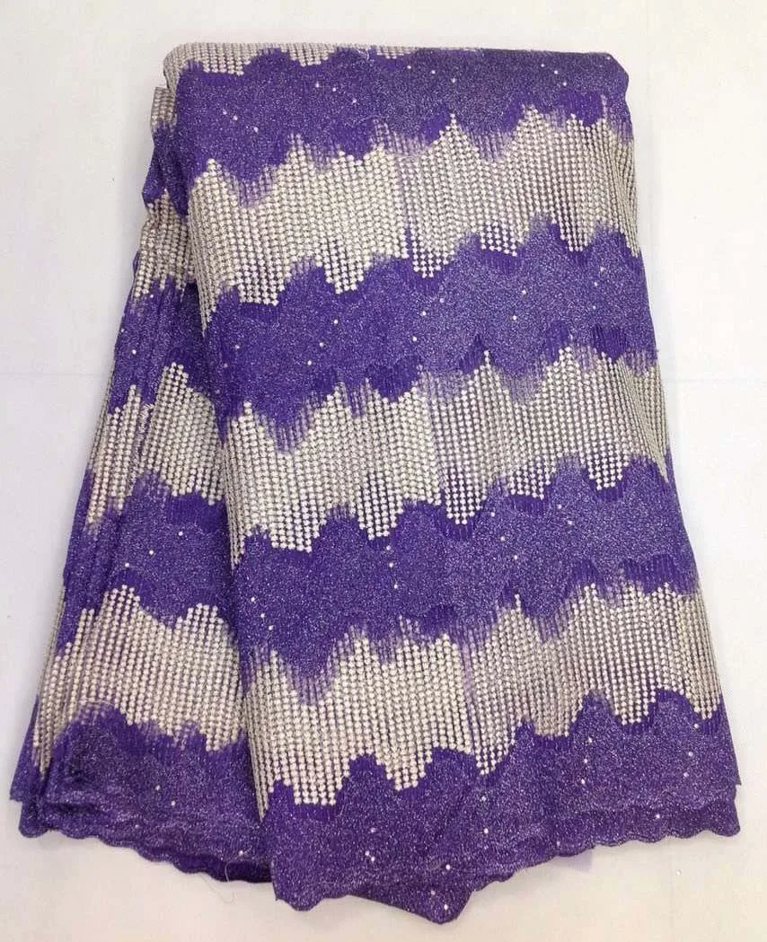 Purple color factory price mesh french net lace fabric with stones African guipure material for party dress NX-15513 | Дом и сад