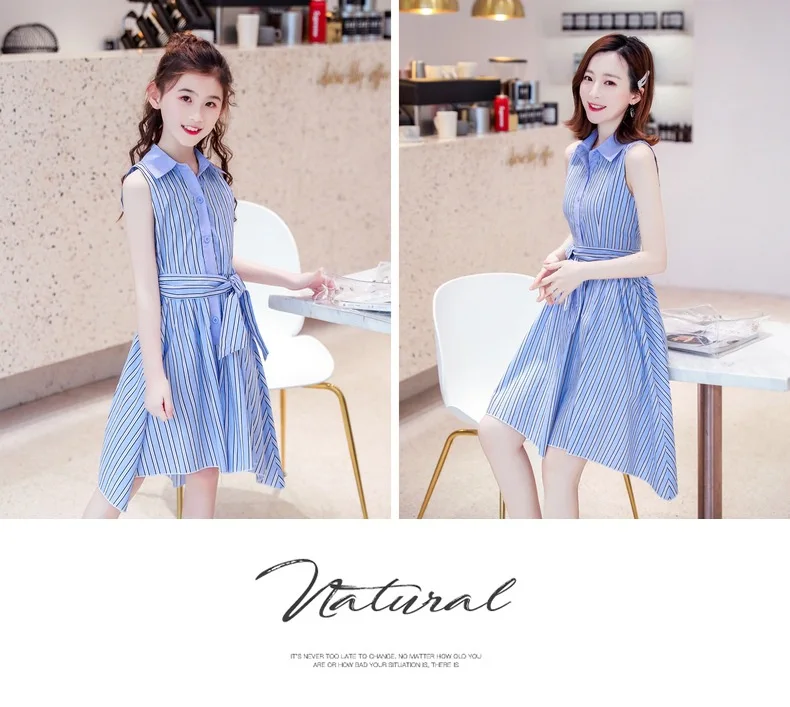 WLG family matching clothes mother and daughter striped fashion dresses summer sleeveless dress