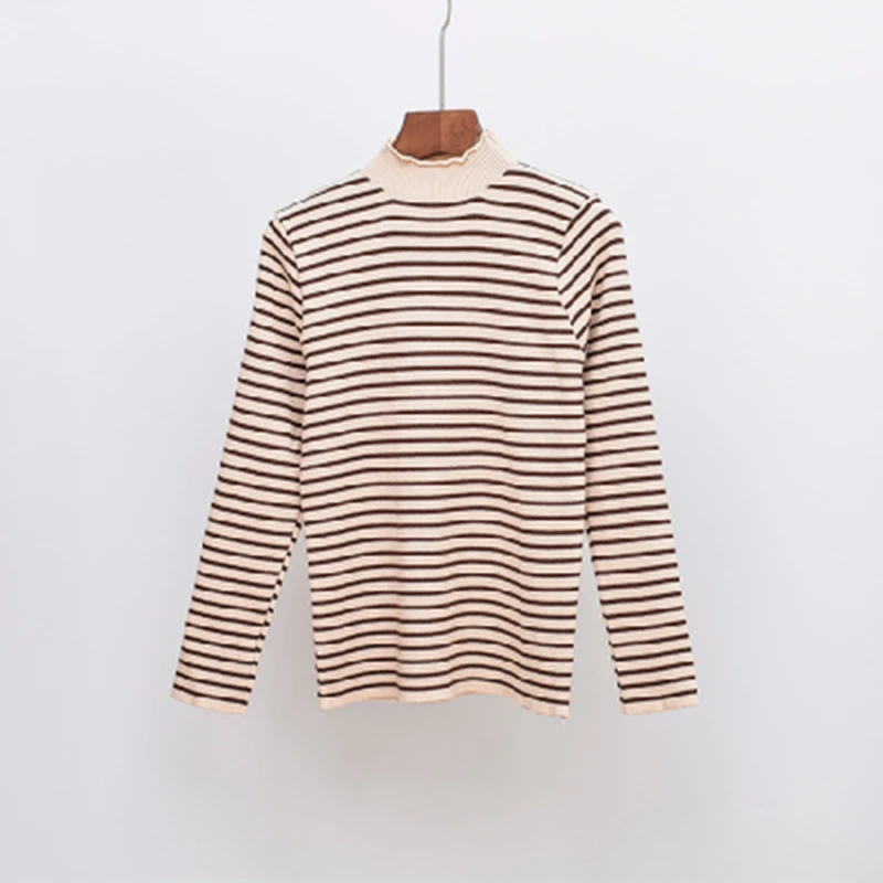 New 2018 Women Striped Bottoming Knitted Shirt Classic Turtleneck Sweater Long-sleeved Pullover Female 7 Colors Spring Autumn | Женская