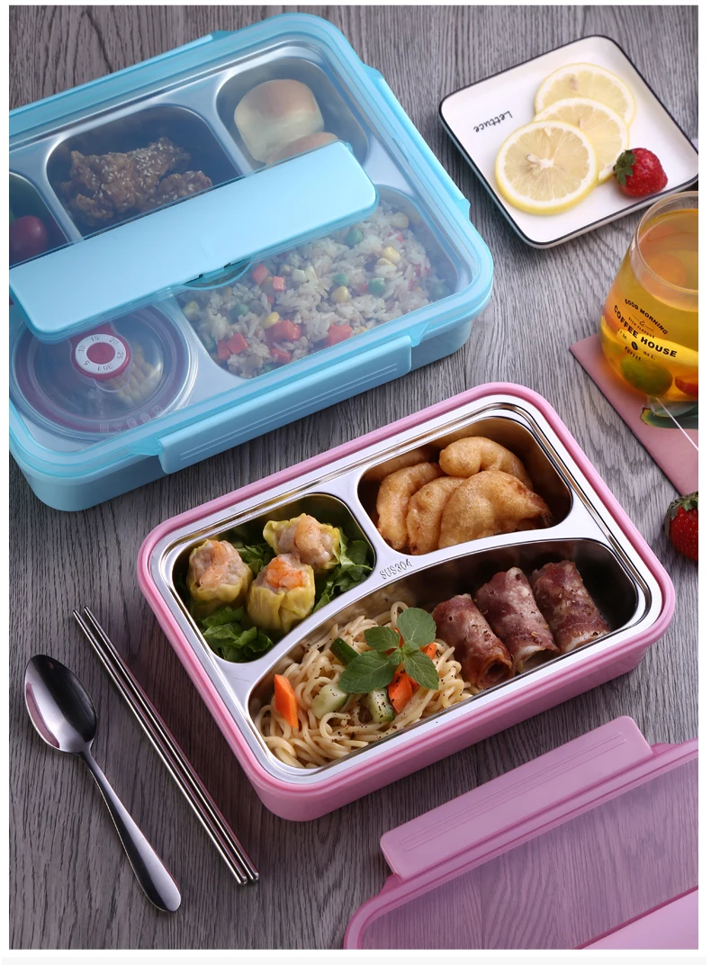 С закрытыми точками, Большой Вместительный bento ящик прямоугольных тарелок 304 изолированный Ланчбокс из нержавеющей стали