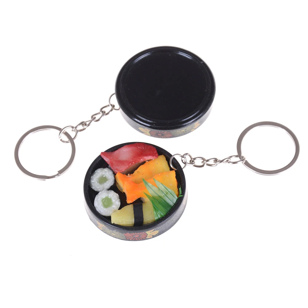 

New arrival Fashion Plastic Food Keychain Toys Simulation sushi plate model key ring Box Gift Key Chain Unisex