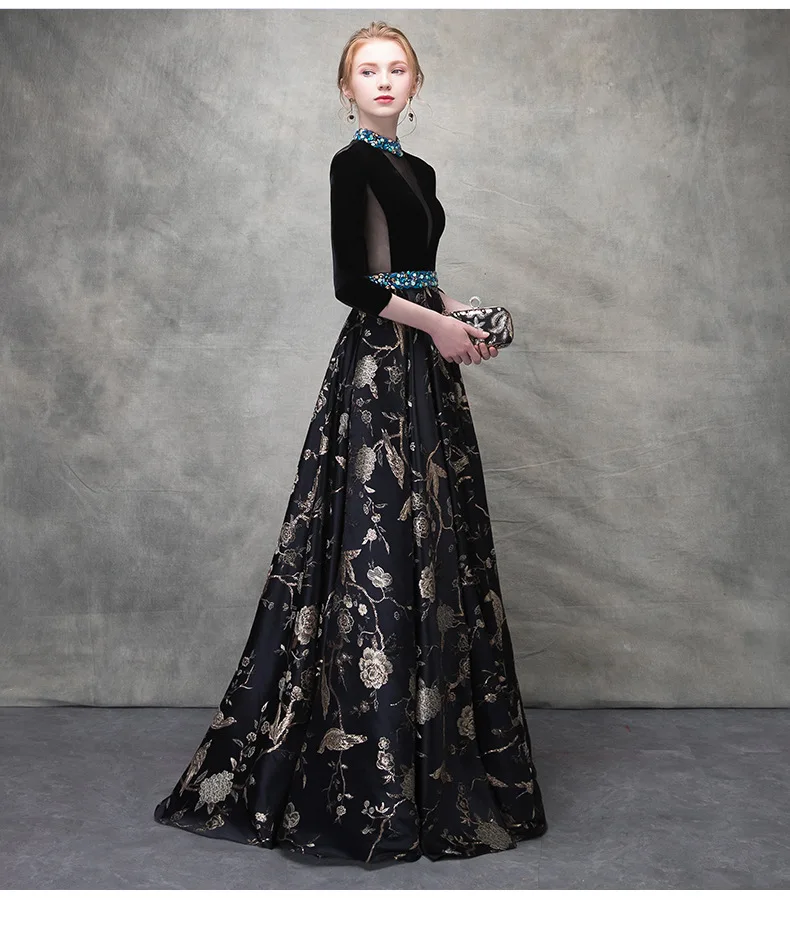 Роскошное черное бархатное кружевное платье с бисером и кристаллами Vestidos De Festa