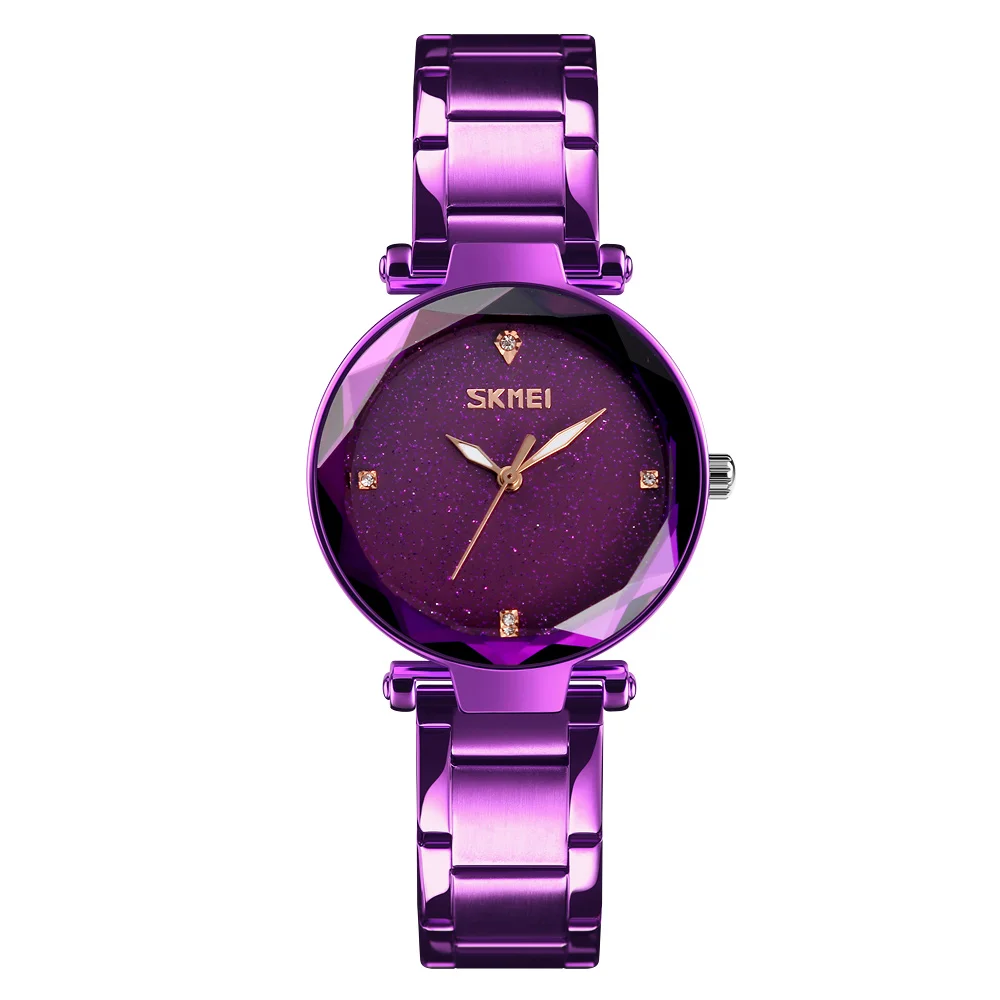 Purple SKMEI Звездные кварцевые женские часы лучший бренд класса люкс женские модные часы женские часы модные Стальные наручные часы reloj mujer - Цвет: Purple