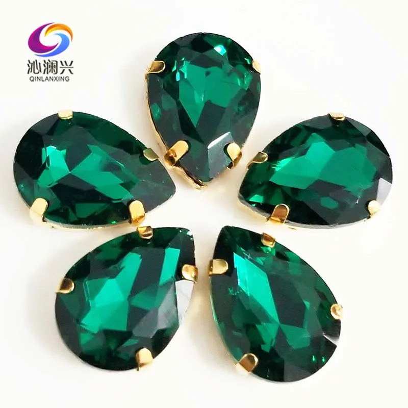 

Golden bottom Malachite green DR shape High quality AAA Glass Crystal sew on claw rhinestones,Diy/Clothing accessories SWSG14