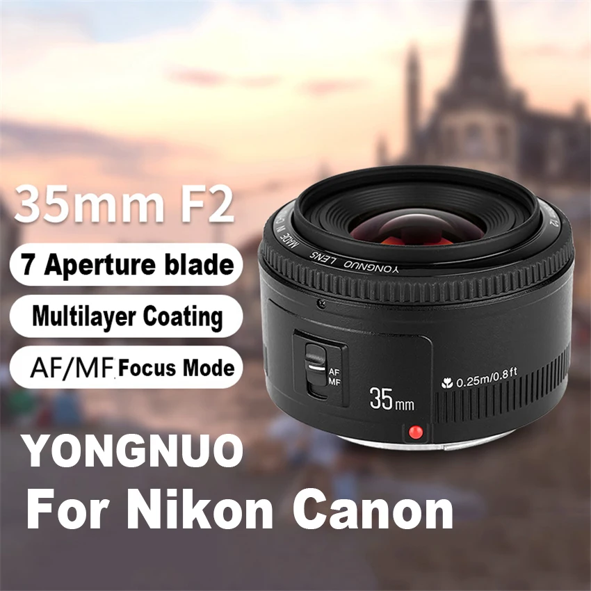 YONGNUO YN 35 мм F2 объектив для камеры Nikon Canon EOS yn35мм объективы AF MF широкоугольный 600D 60D