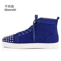 Blue Color 2019 Winter Royal Men Suede Sneaker Lace-up Spike Toe Flat High Top Men Runway Chaussures Hommes Plus Size39-47