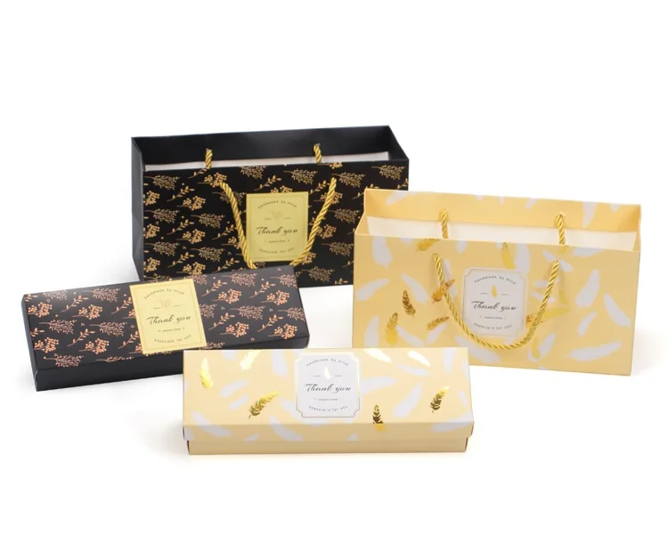 

25*7.6*5.3cm Gold Stamping Paper Box Chocolate Cookie Macaron Packaging Box Wedding Gift Favor Box lin5143