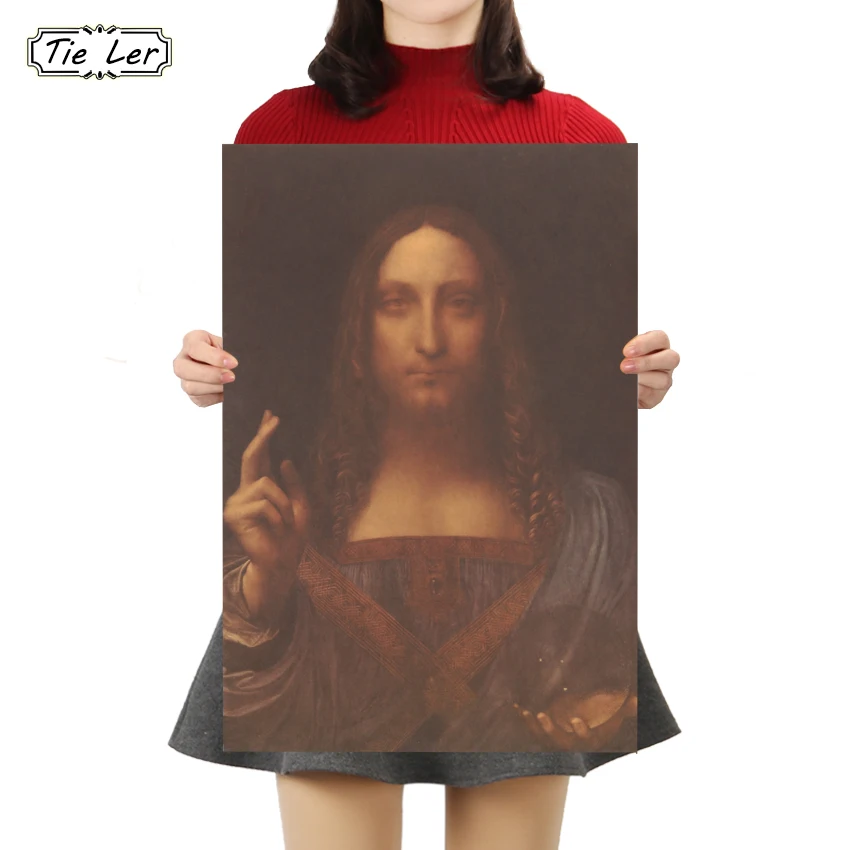 TIE LER Leonardo Da Vinci Спаситель Иисуса Знаменитые Картины маслом крафт-бумага плакат для дома декоративный Ретро наклейки на стену