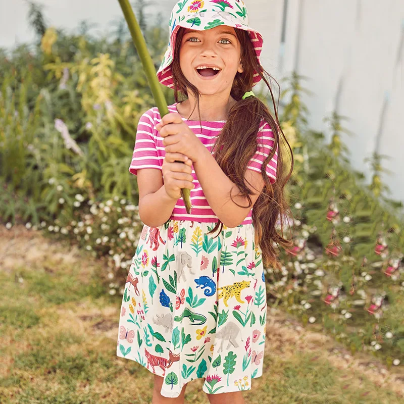 

European and American children's wear summer brand new children's wear Tongqun Stripe printing elastic short sleeve girl dress
