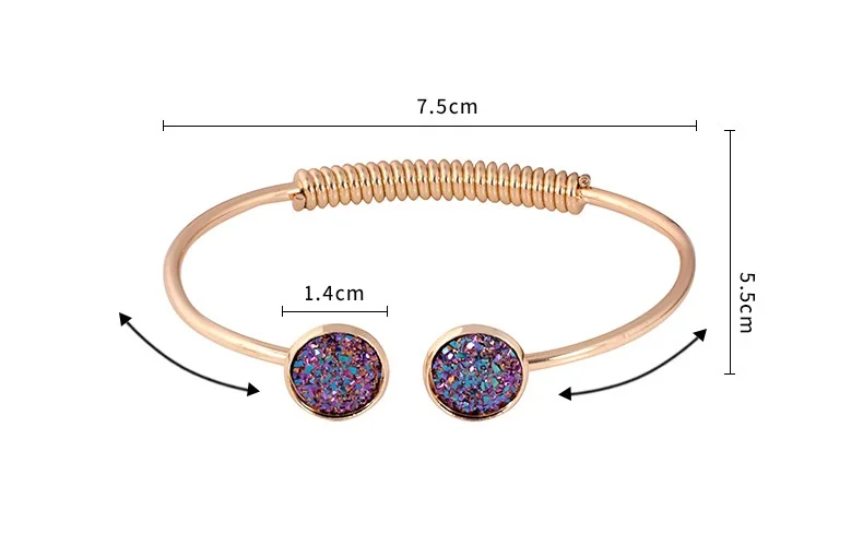 Bling Druzy браслеты для женщин кварцевый камень Drusy манжеты очаровательные браслеты модные ювелирные изделия серебряный золотой браслет femme