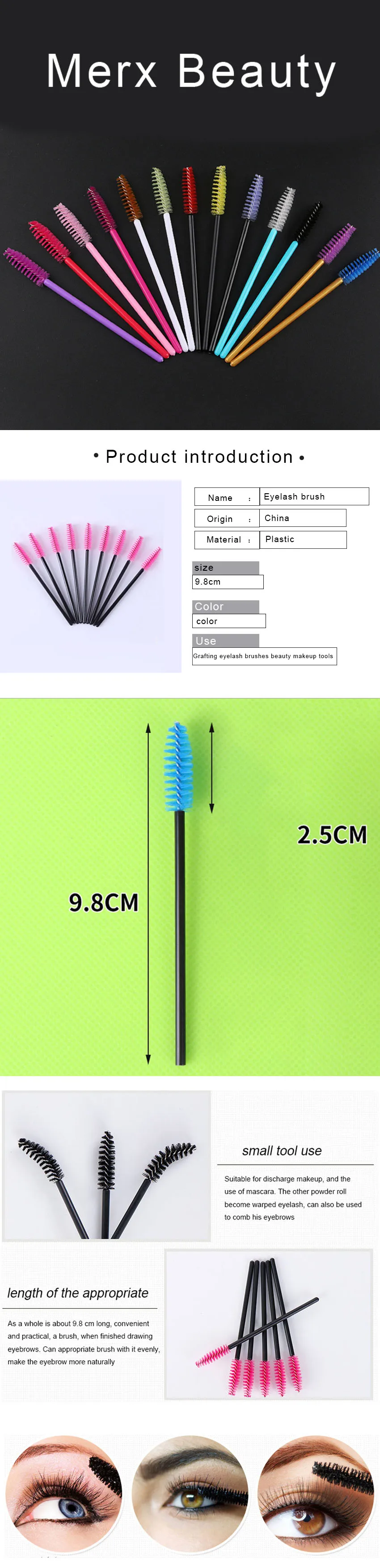 50pcs/lot portable golden Hole disposable eyelash brush grafting eyelash tool combing eyebrow brush makeup brush cosmetic tool
