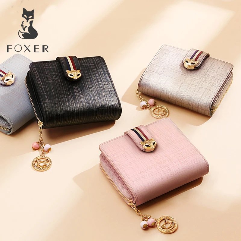 FOXER Брендовые женские роскошные короткие кожаные кошельки, простые женские кошельки, модные женские кошельки высокого качества, стильные кошельки