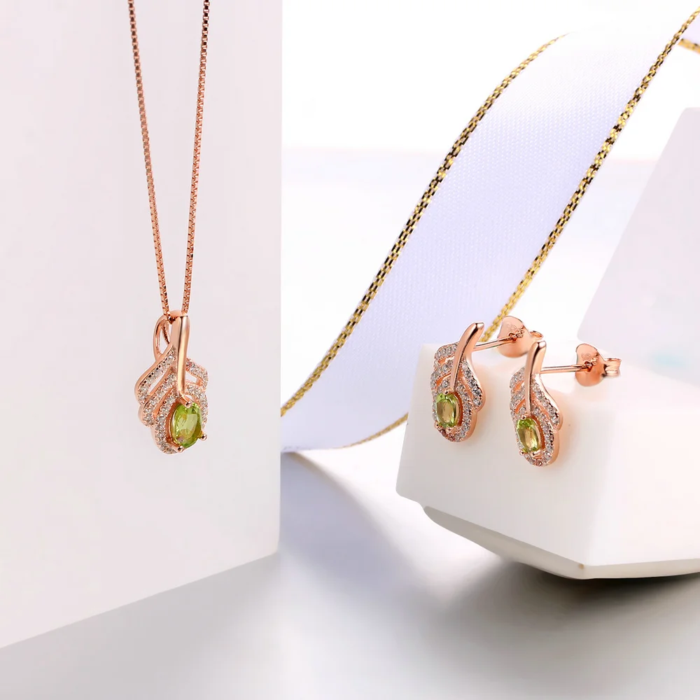 MoBuy Green Peridot Natural Gemstone 2pcs Jewelry Sets 100% 925 Sterling Silver For Women Engagement Party Fine V045EN | Украшения и