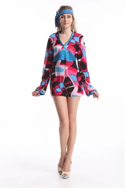 FREE SHIPPING Ladies 60s 70s Retro Hippie Go Girl Disco Costume Fancy Dress Hen Xmas Party |