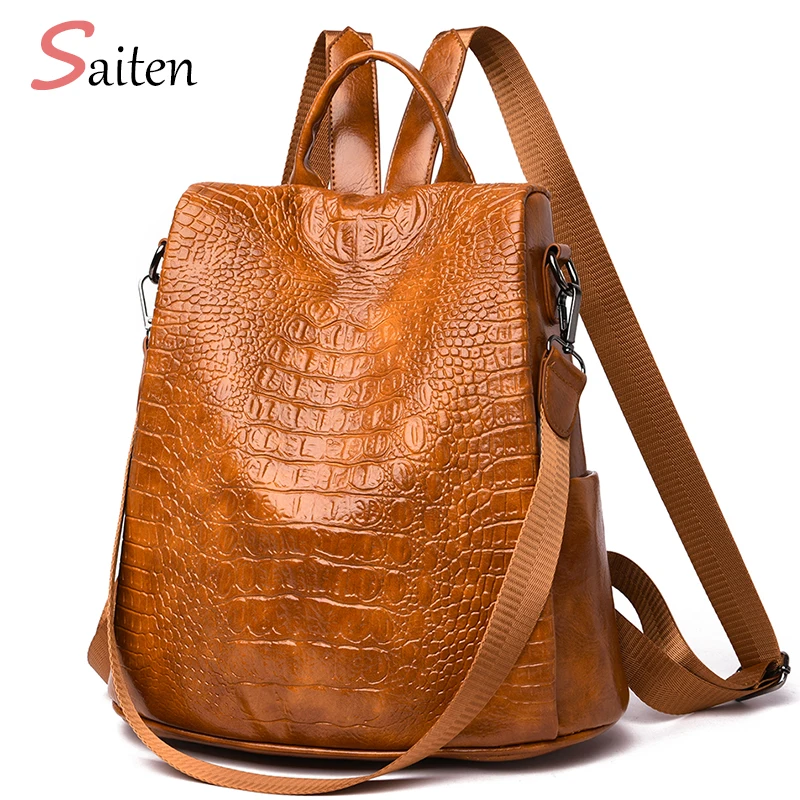 Женские кожаные рюкзаки 2019 винтажная женская наплечная сумка аллигатора