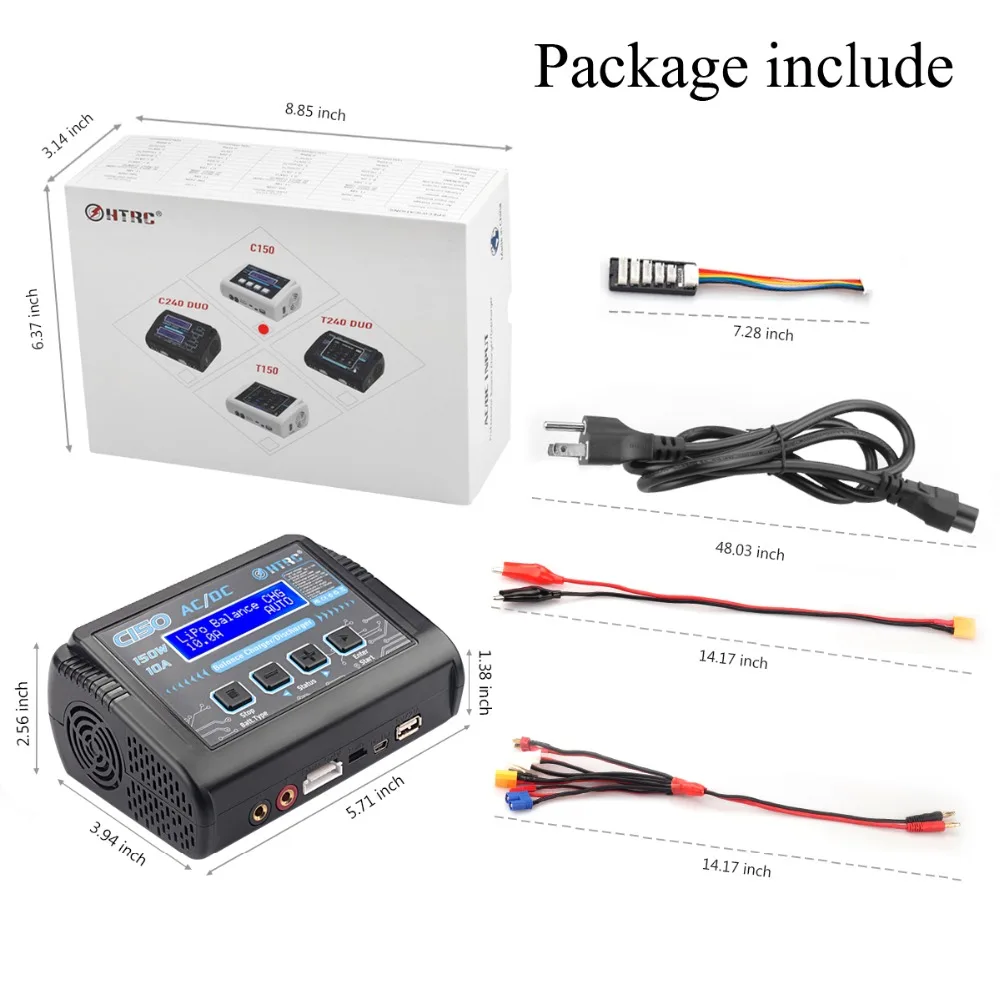 Горячая HTRC C150 Lipo зарядное устройство батарея Rc AC/DC 150 Вт 10A RC Баланс Dis зарядное устройство для LiPo LiHV LiFe Lilon NiCd NiMh Pb батарея