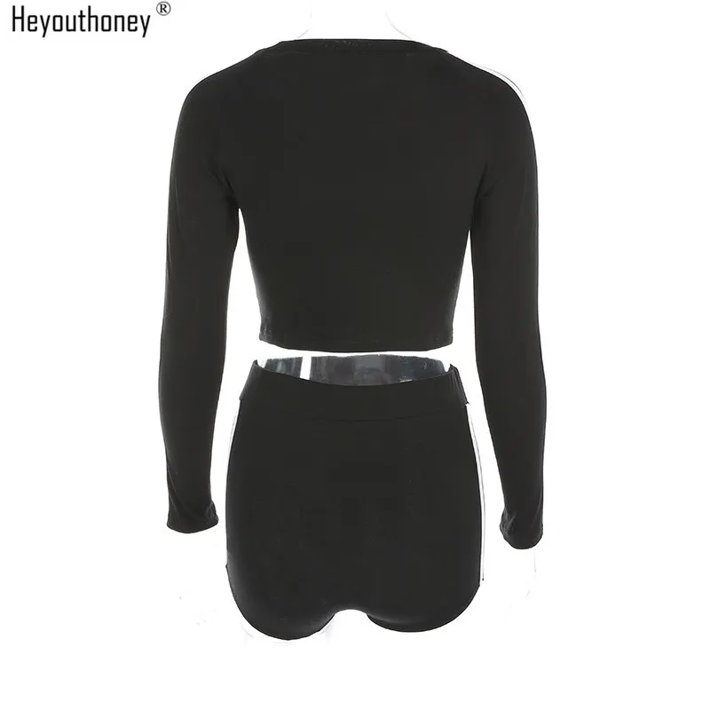 Heyouthoney Уличная Повседневная Черный женщин o образным вырезом Длинные рукава