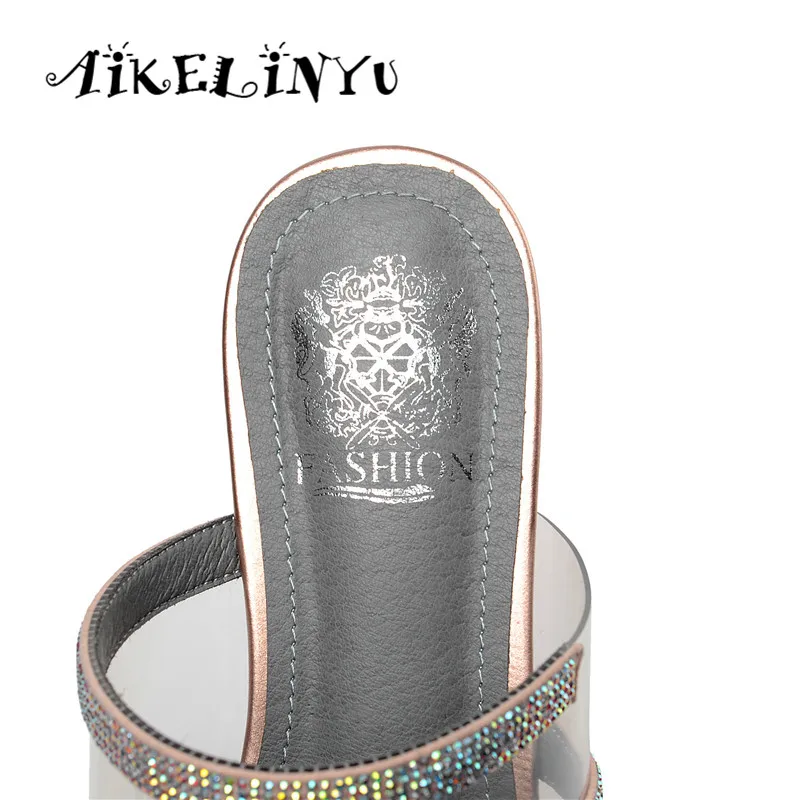 AIKELINYU/брендовые туфли без задника на плоской подошве; обувь из натуральной кожи; женские повседневные удобные шлепанцы; модные сандалии со стразами; большие размеры 34-43