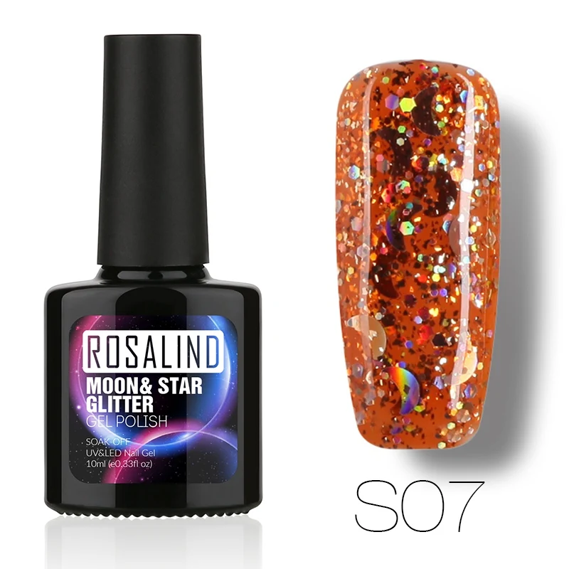 S07 ROSALIND гель 1S 3D бриллиантовый блеск с ультрафиолетовым свечением гель для ногтей Дизайн ногтей маникюр звезда и Луна лак для ногтей впитывающийся Базовый Топ гель лак 10 мл - Цвет: S07