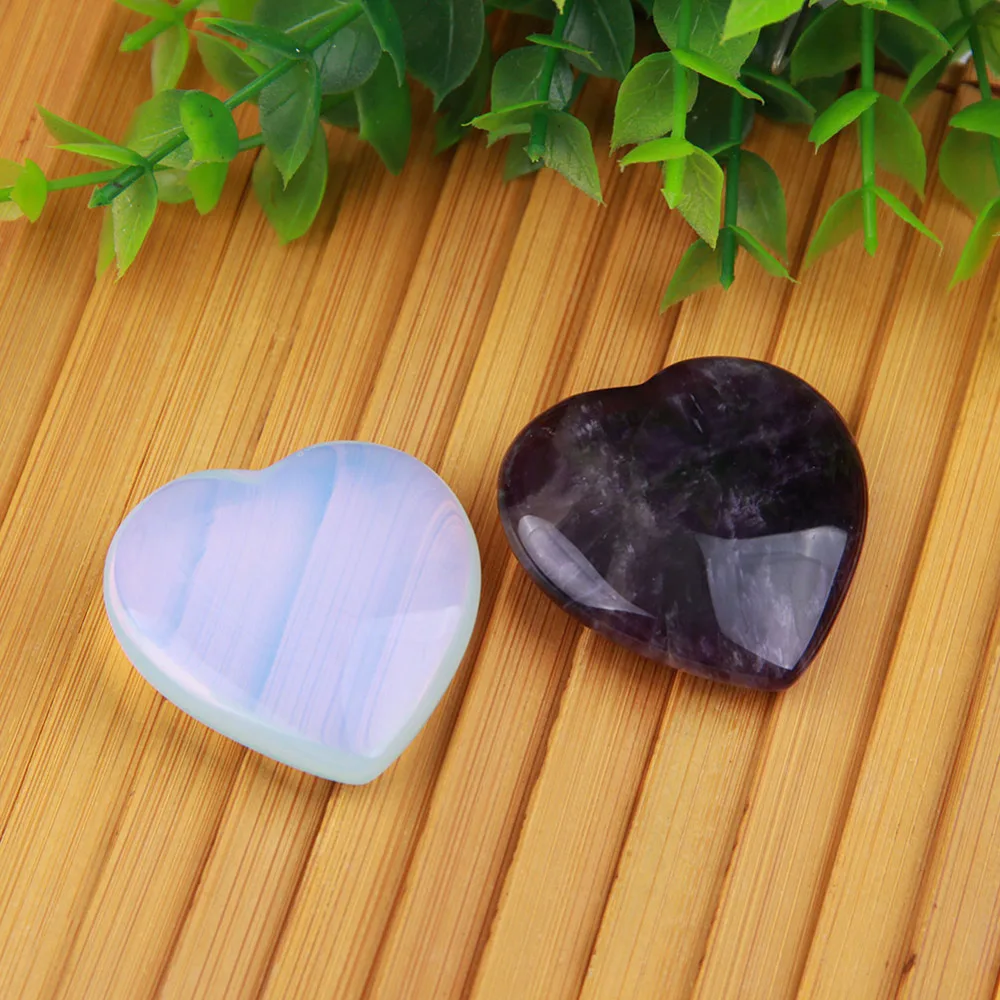 Яйе 2 шт. натуральный кристалл сердце резные рейки Исцеляющие пальмы камни в