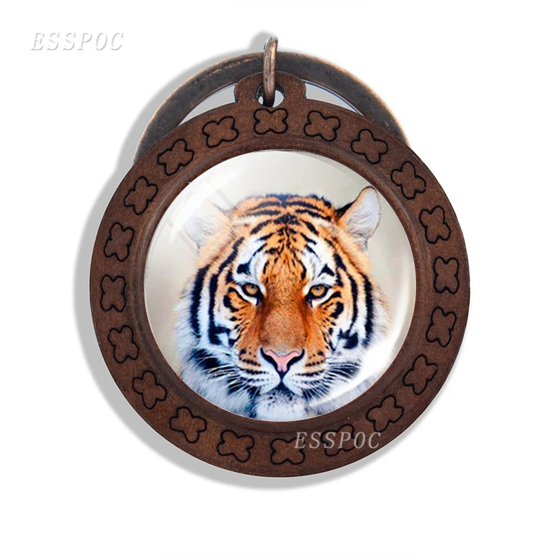 Стеклянный купольный деревянный брелок Fierce Tiger винтажное деревянное украшение