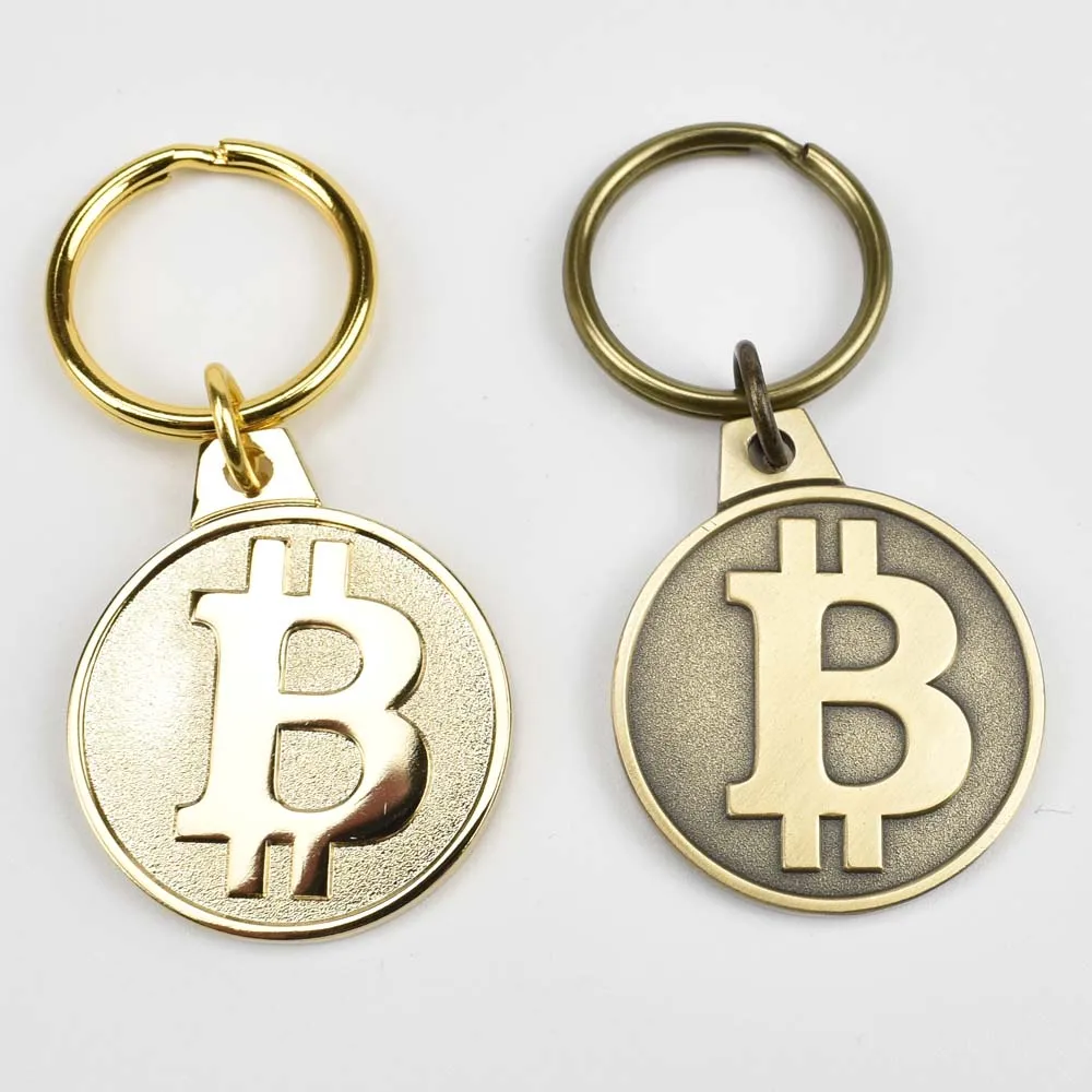 Популярный 25 мм Биткойн брелок позолоченный или античный латунный Cryptocurrency 2