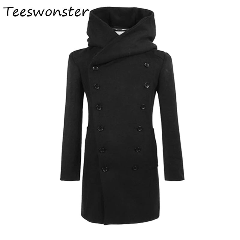 Мужская С Длинным Пальто Шанца Двойной Брестед Куртка мужская Весна Капюшоном