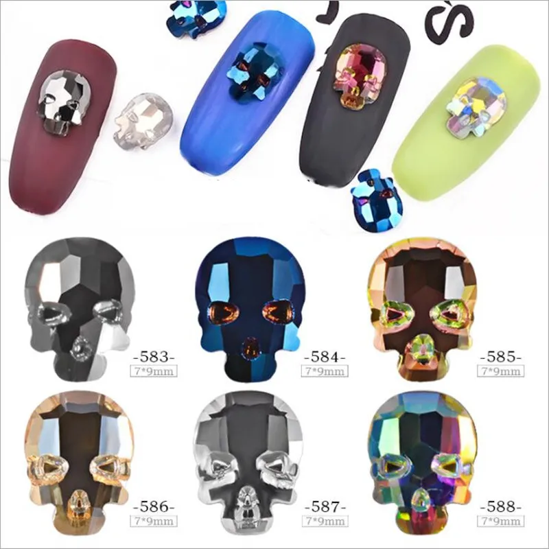 10psc новые цветные блестящие стразы для головы черепа 3D украшения ногтей подвески
