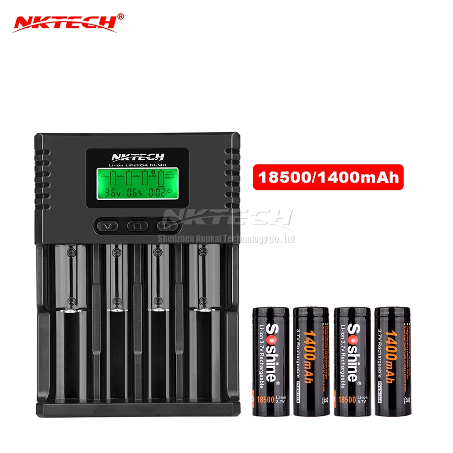 NKTECH H4 интеллигентая(ый) Батарея Зарядное устройство 4-слот Зарядные устройства для автомобиля для Soshine 26650 18650 18500 14500 10440 AA Li-Ion обнаружение полярности - Цвет: With 4-18500 1400mAh