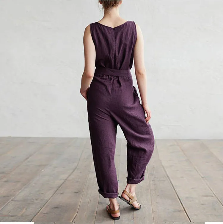 Для женщин без рукавов комбинезон Длинные Комбинезоны для Playsuits Хлопок Плюс