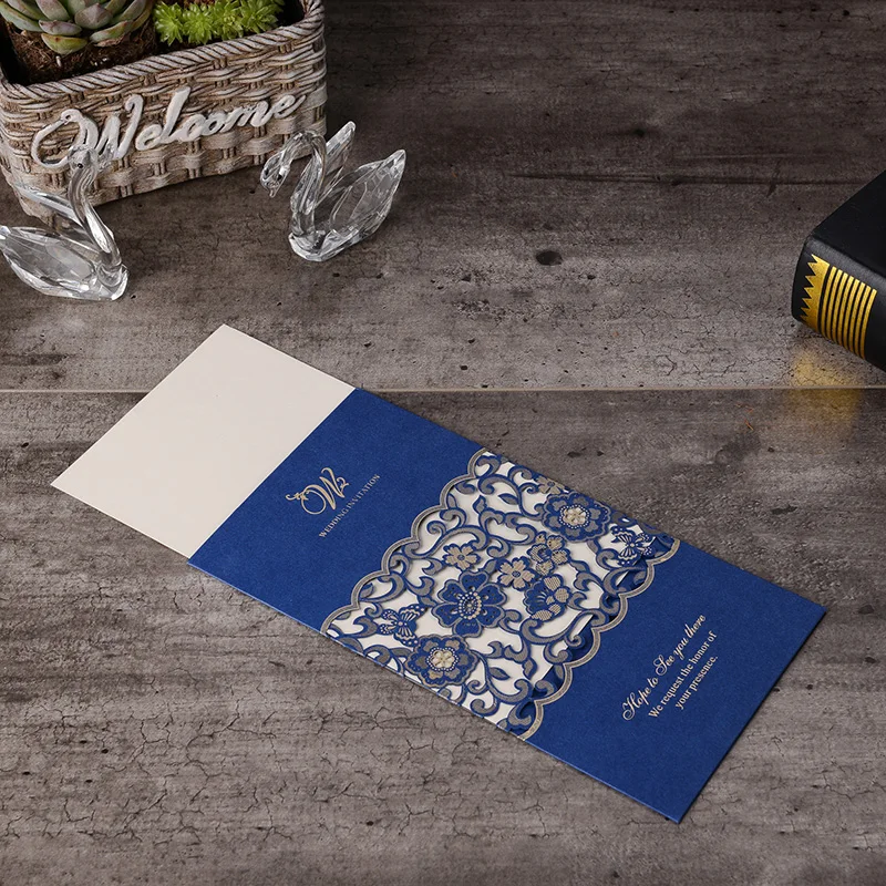 1 шт. Синий Белый Красный Лазерная резка свадебные пригласительные карты Роза