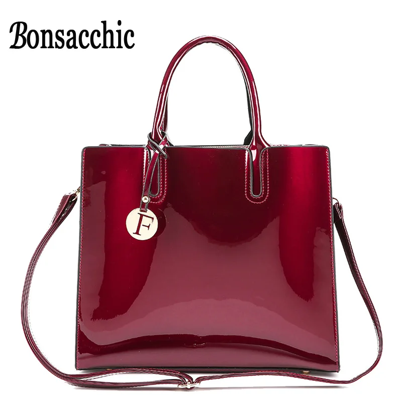 Bonsacchic лакированная сумка женская кожаная модная сумка-тоут для женщин на плечо