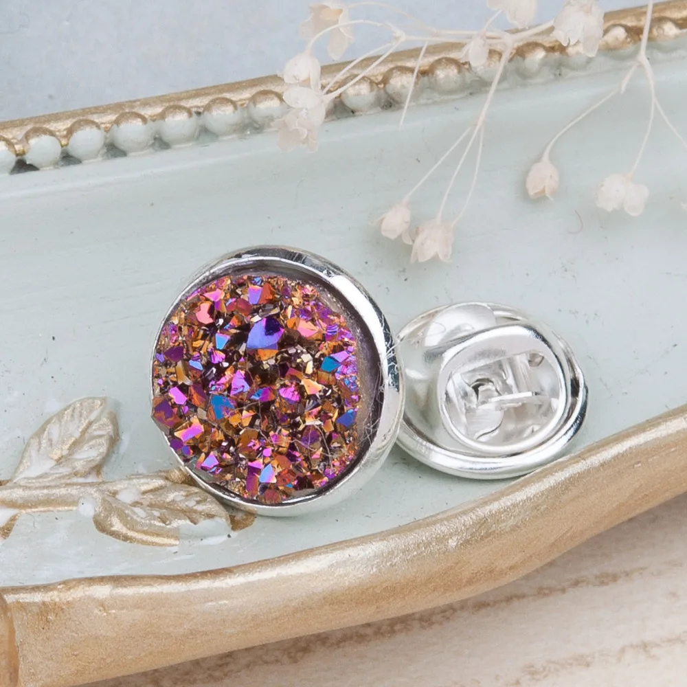 Брошь DoreenBeads из смолы Drusy /Drusy булавка для галстука Tac круглая Серебристая брошь AB
