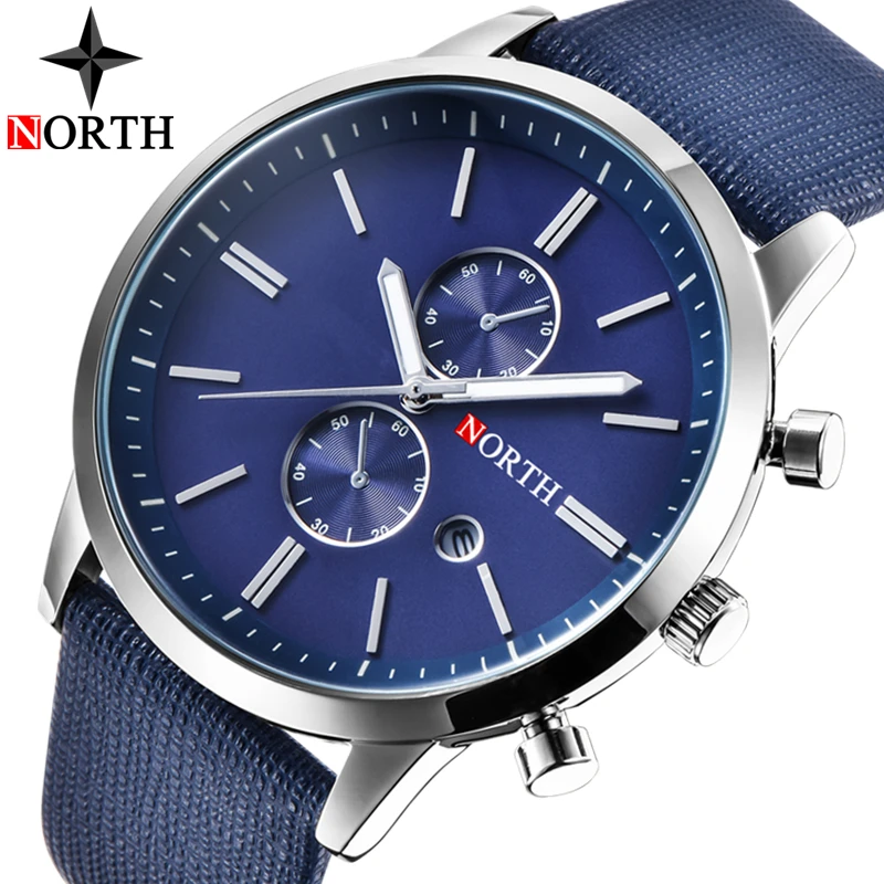 Мужские кварцевые часы NORTH с кожаным ремешком аналоговые повседневные