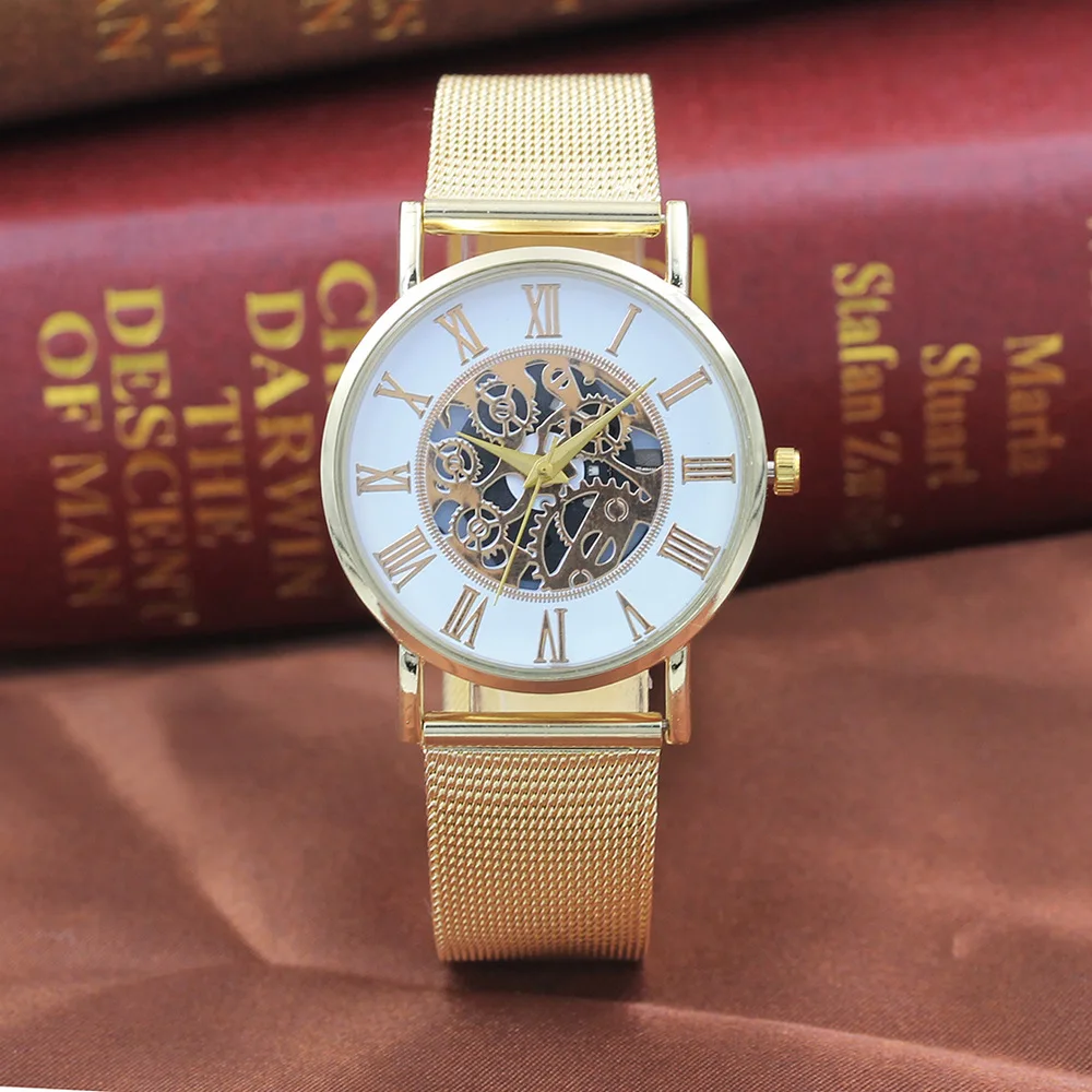 Римские креативные кварцевые часы мужские наручные с полой шестерней