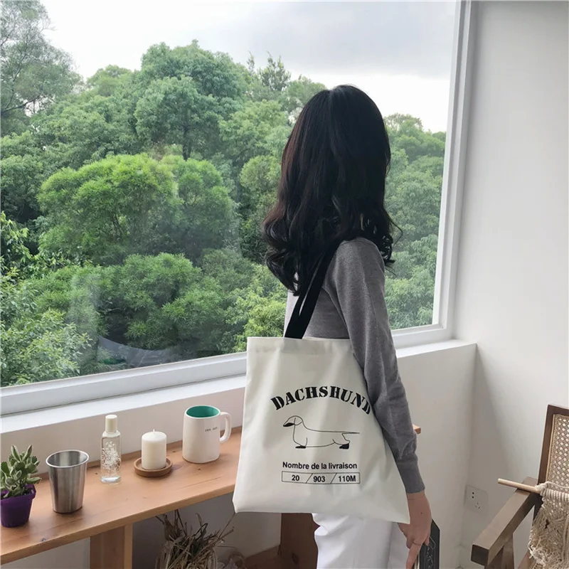 FJWSW 2018 Новая мода милые собаки печати холст сумки хозяйственные Crossbody 37 5 см * 39