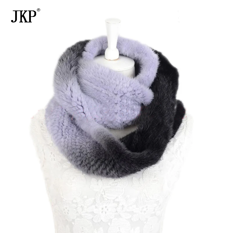 100% реальные вязаной норки Мех животных кольцо Шарфы для женщин модные градиент