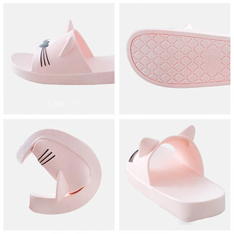 

New Women Cartoon Cat Slides Slippers Summer Beach Cute Animal Sandal Soft Home Bathroom Female Non-Slip Flats Shoes Woman